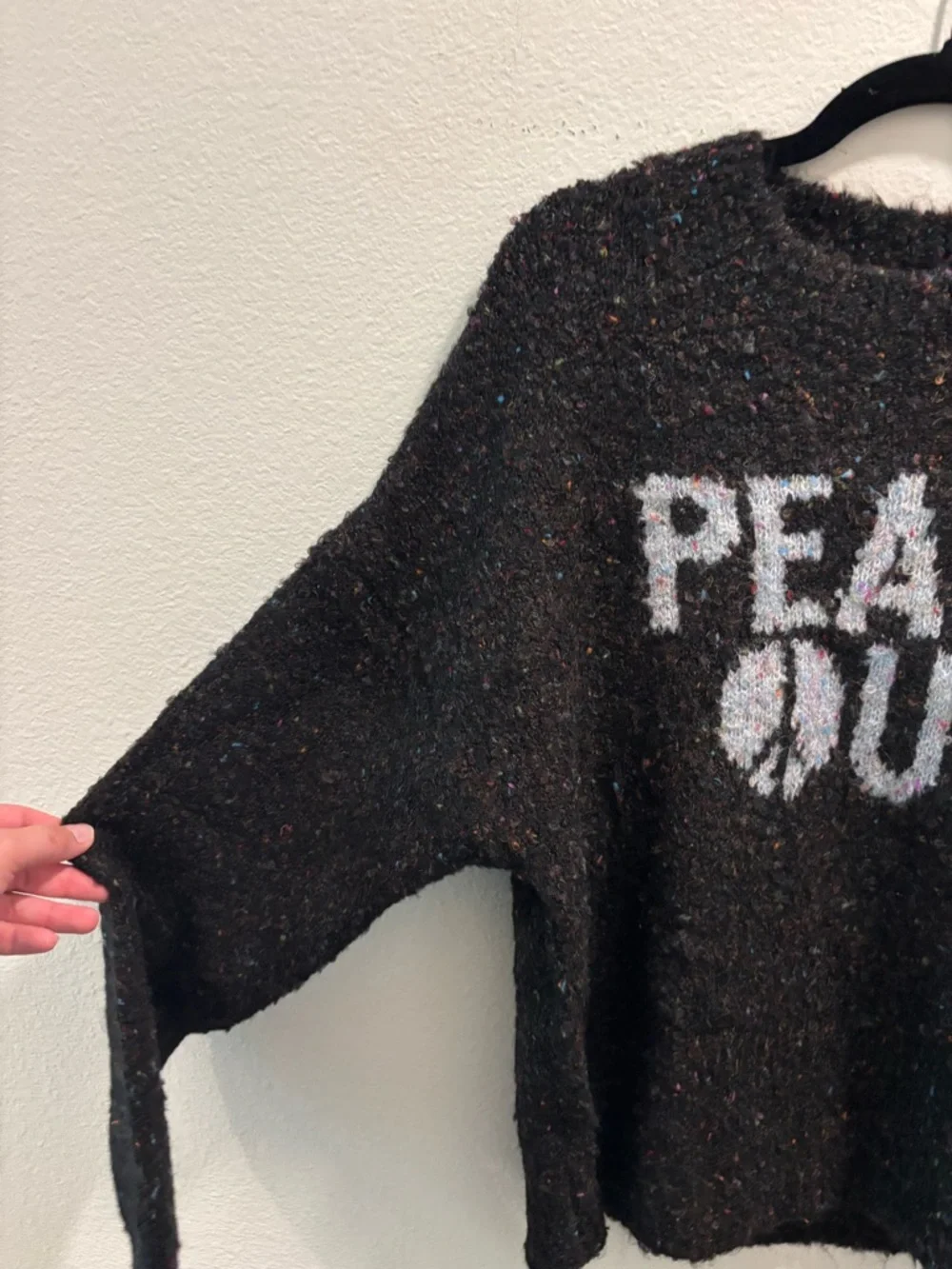NWT Spiritual Gangster Peace Out Black Speckled Crewneck Sweater, size M - Picture 4 of 7